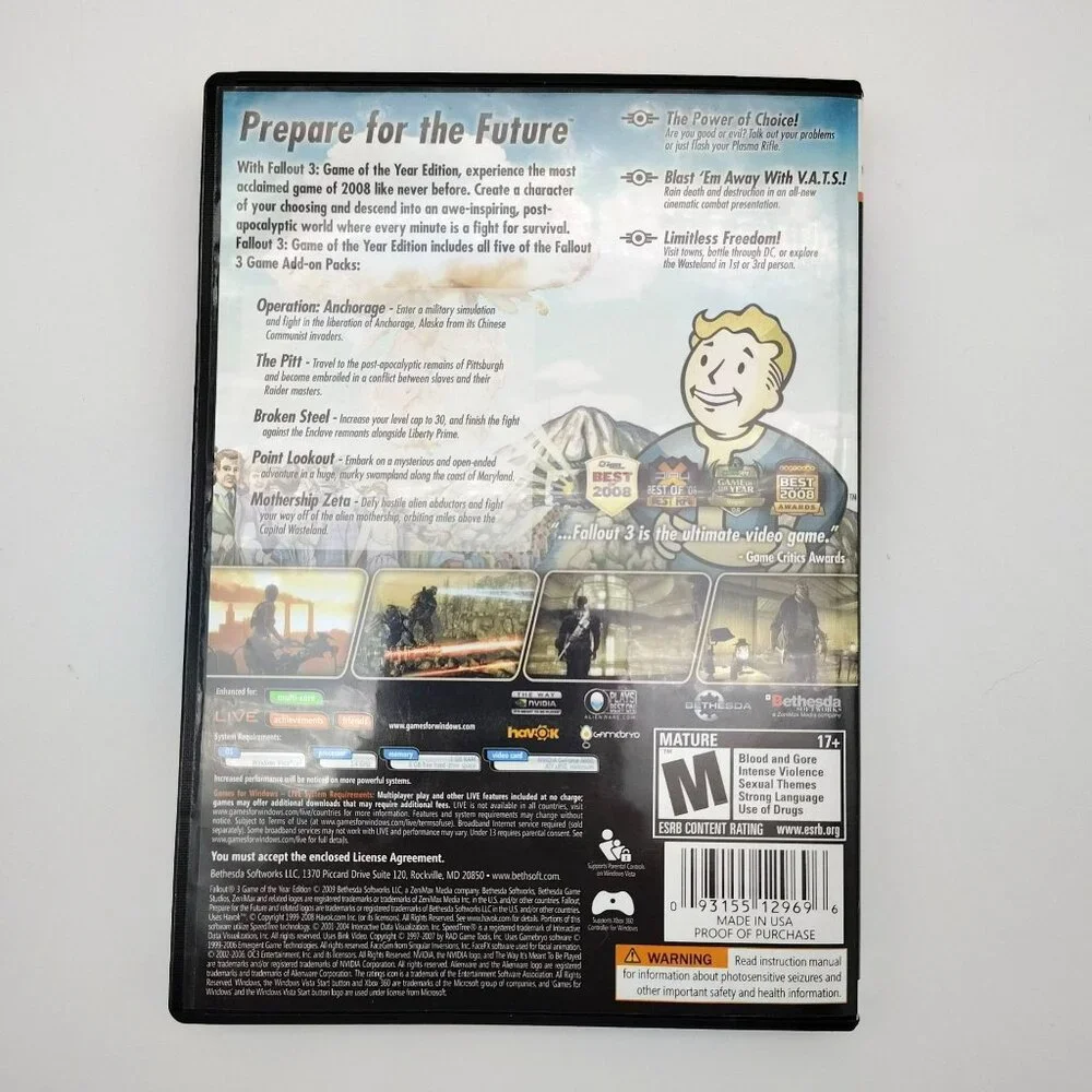 Fallout 3 Game of Year PC DVD Games Windows Live Complete Used Not Tested